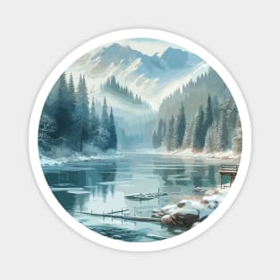 Winter Mountain Forest Lake Winter Landscape Magnet